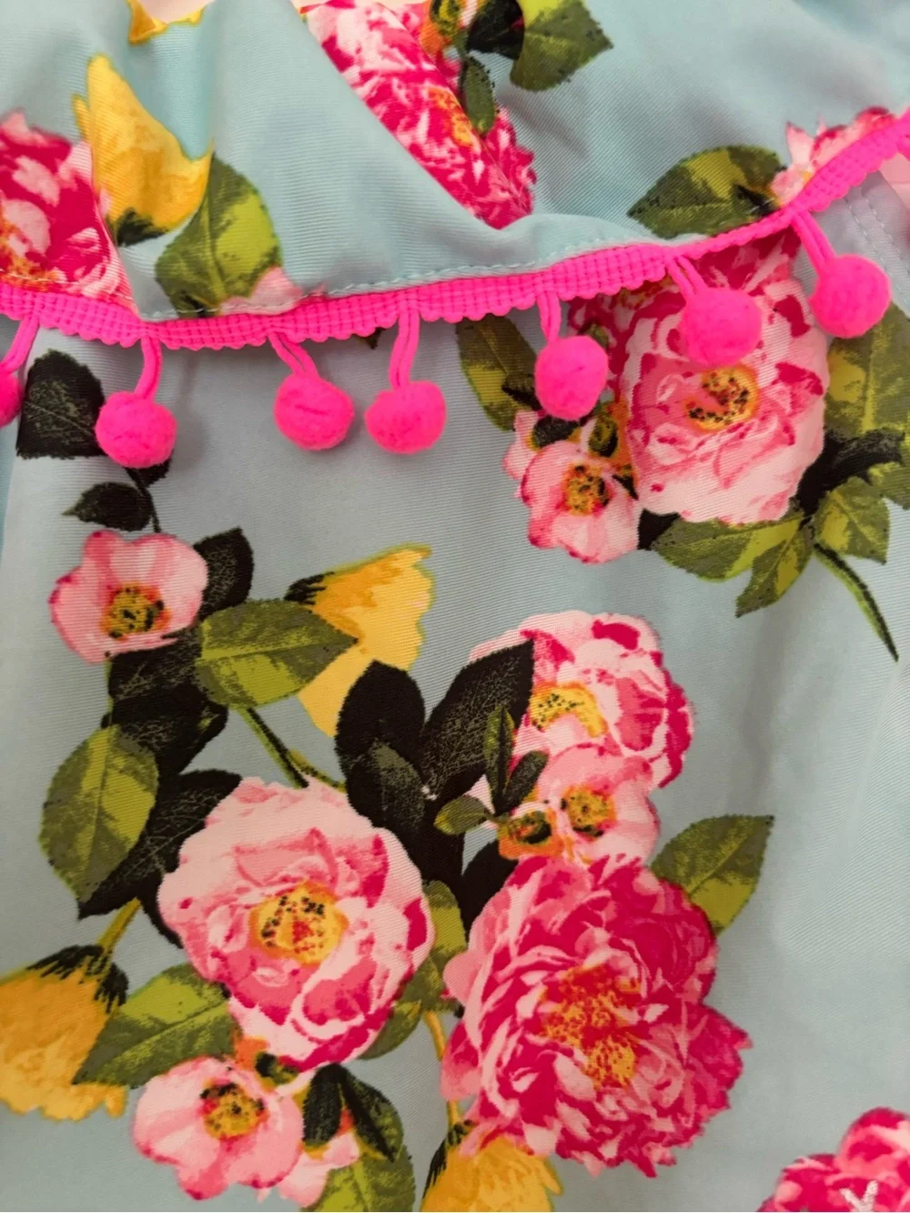 Girls Betsey Johnson floral colorful one piece Pom pom swimsuit 2T. Sf/1 cat hom